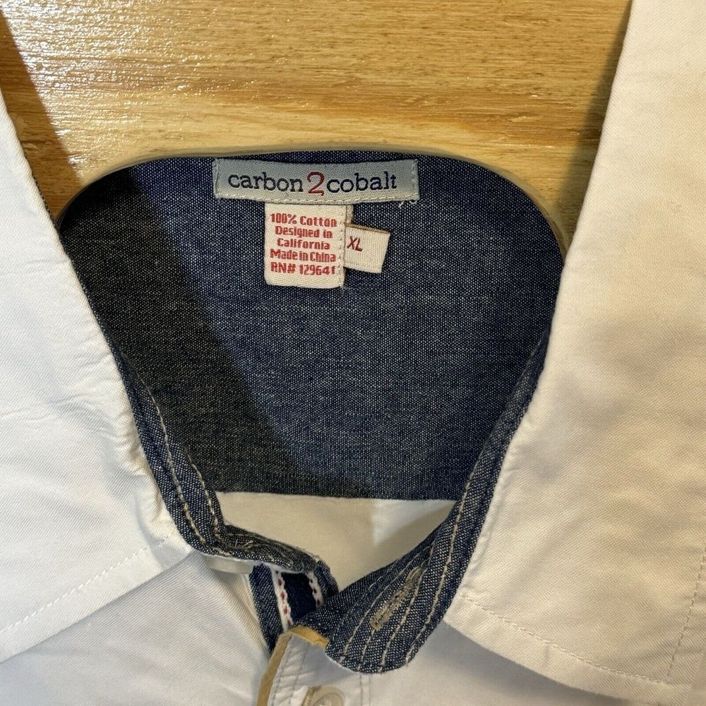 Carbon 2 Cobalt Men's XL White & Blue Trim Button Up Long Sleeve Shirt - Picture 3 of 5